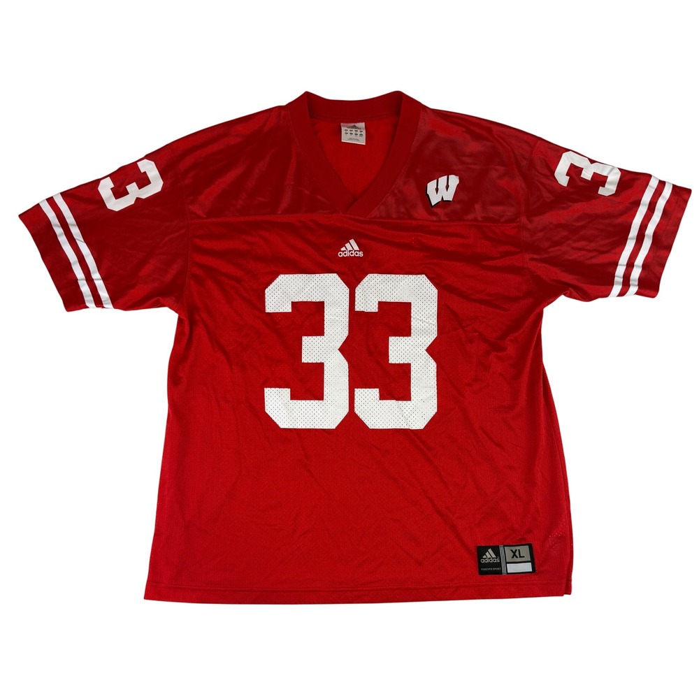 Adidas Wisconsin Badgers Jersey Mens XL Red 33 Football Mesh V-Neck